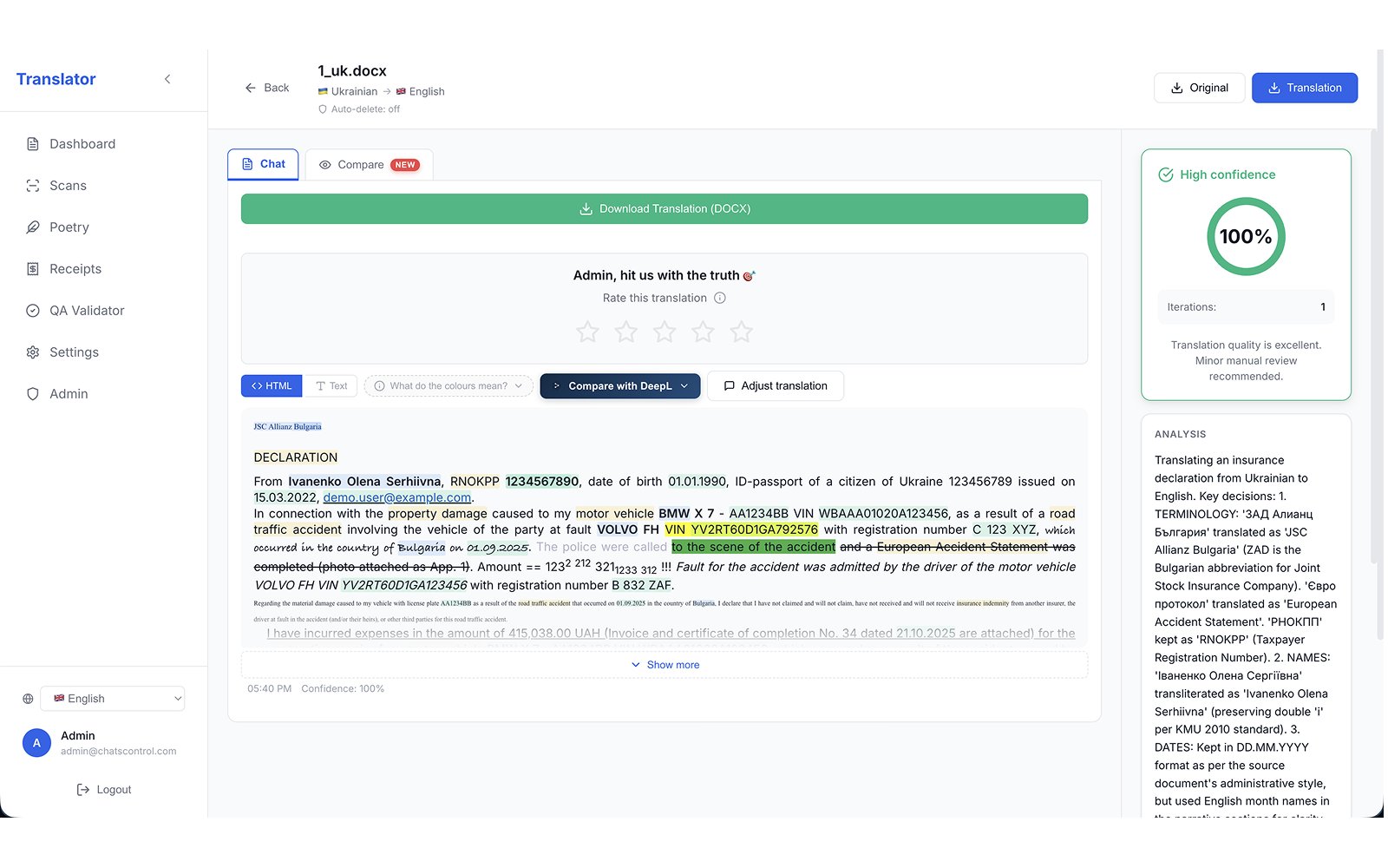 ChatsControl — AI document translation platform - 1